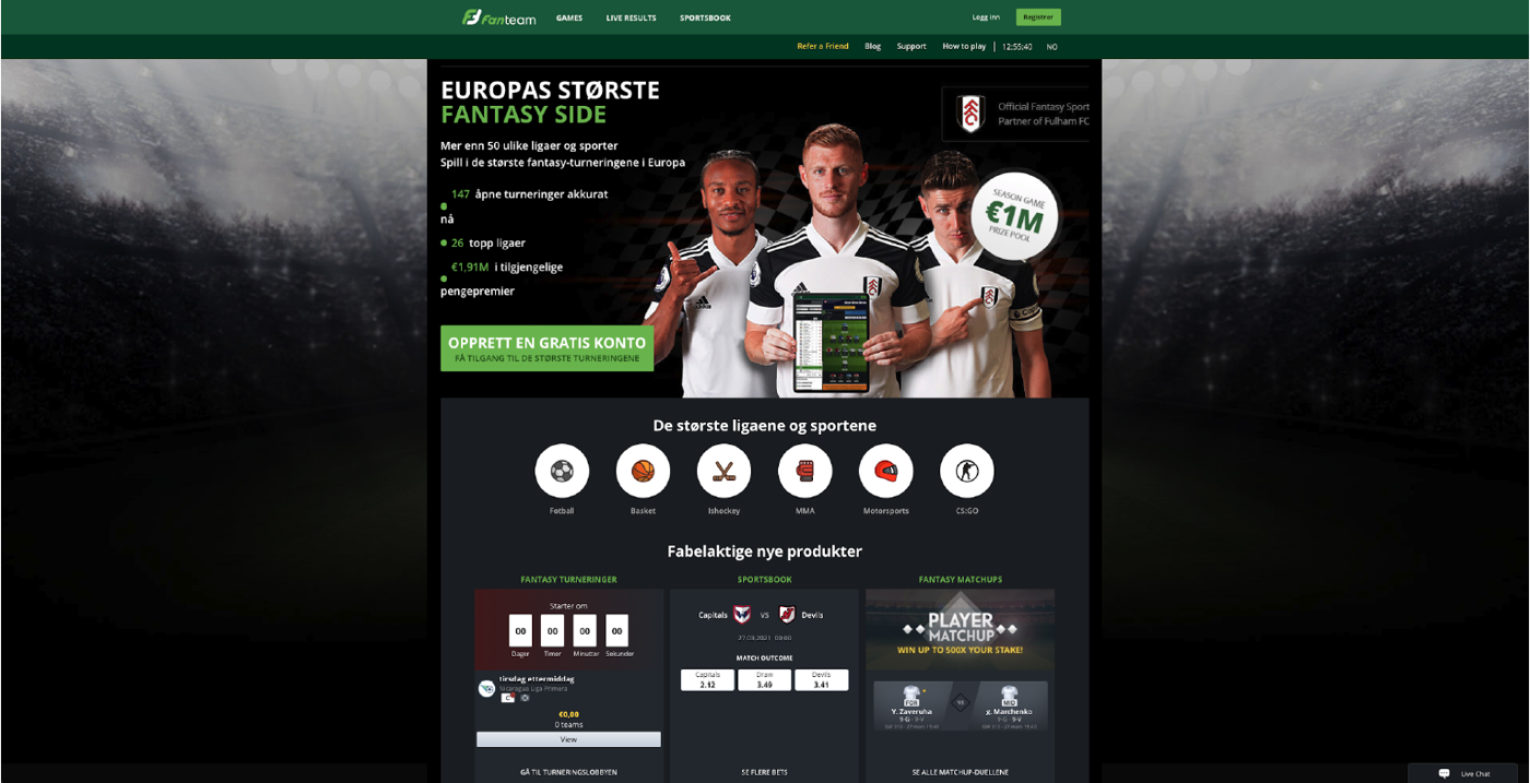 Old fanteam.com landing page