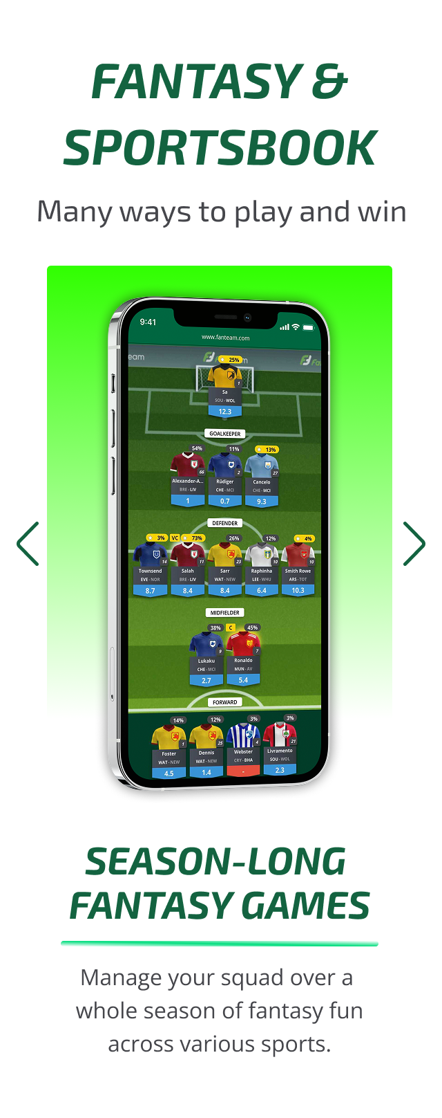 Fantasy and Sportsbook section, mobile
