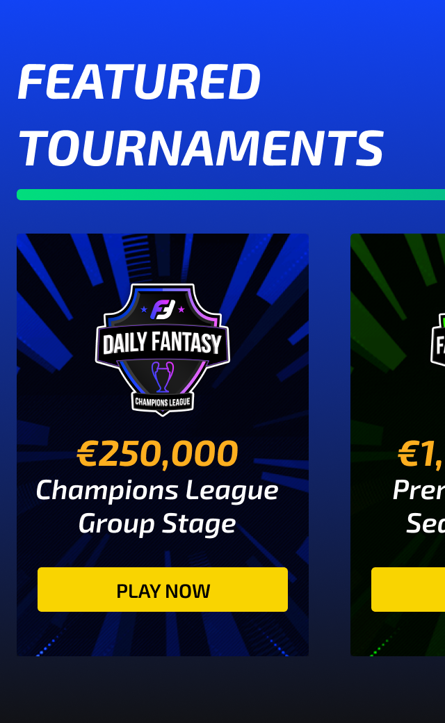 Featured tournaments section, mobile