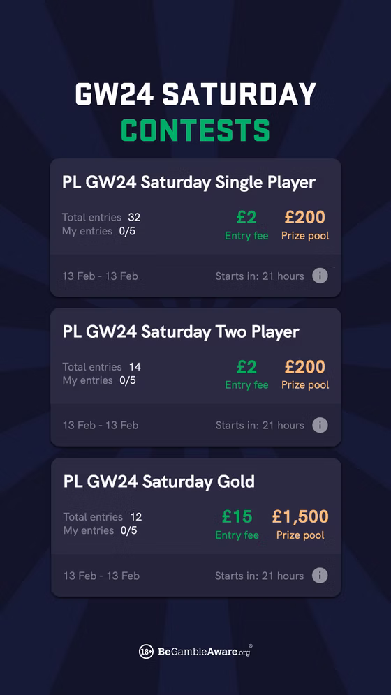 Gameweek 24 Saturday contests story