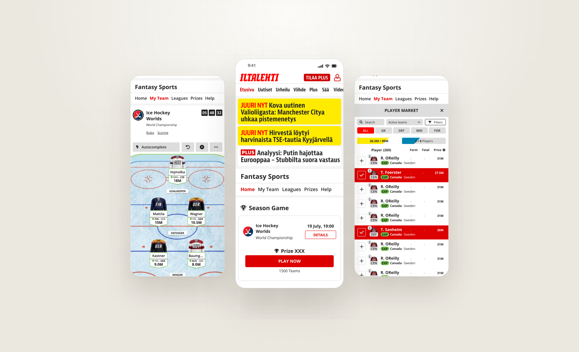 Iltalehti fantasy screens on mobile