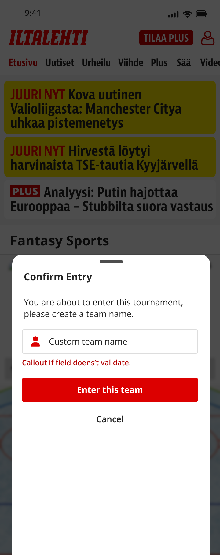 Entry modal, mobile