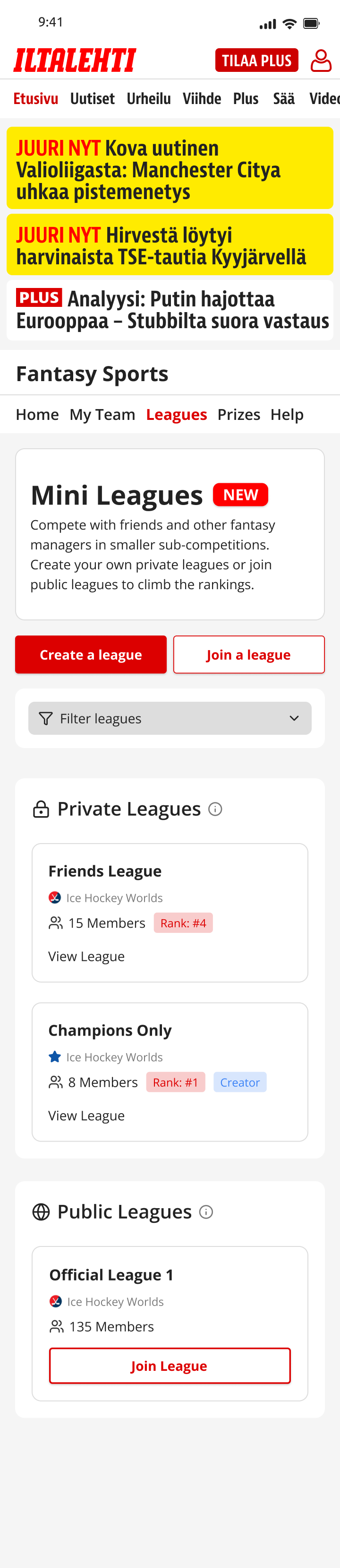 Leagues, mobile