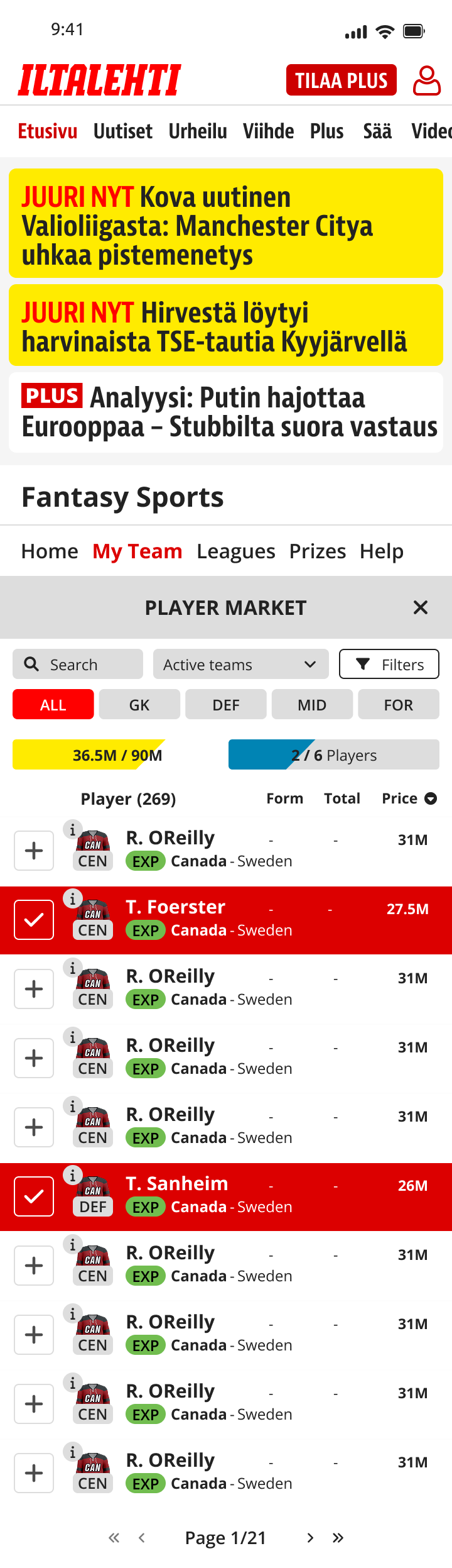 Player market, mobile