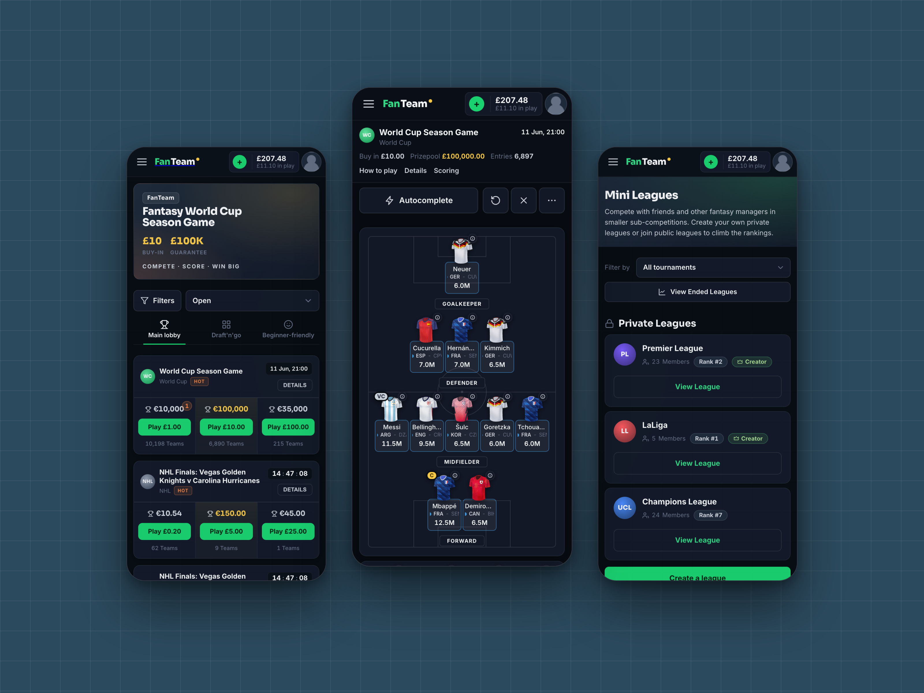 FanTeam platform redesign — mobile-first screens on the new design system